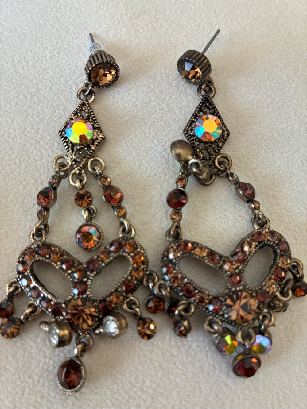 Vintage-Inspired Amber Rhinestone Chandelier Earrings